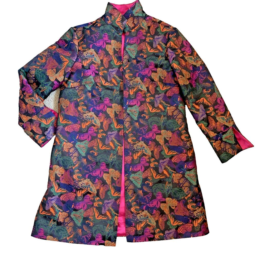 Heidi Daus Art-to-Wear Pink Butterfly Jacquard Long 3/4 Jacket Topper Small